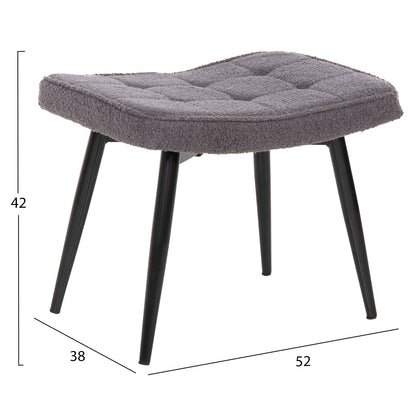 Armchair Crawley With Footstool Hm8918.21 Grey Boucle Fabric-black Metal Legs 70x74x105hcm.