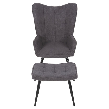 Armchair Crawley With Footstool Hm8918.21 Grey Boucle Fabric-black Metal Legs 70x74x105hcm.