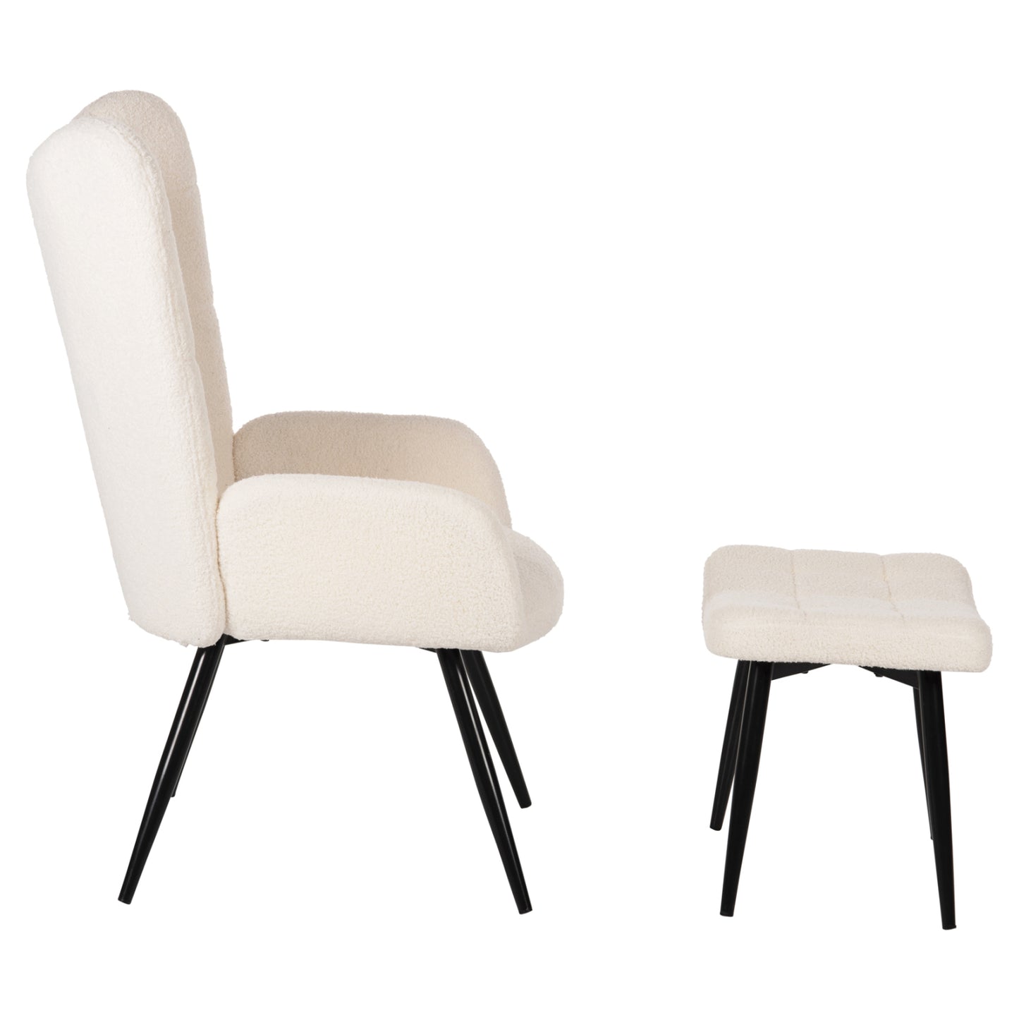 Armchair Crawley With Footstool Hm8918.25 White Boucle Fabric-black Metal Legs 70x74x105hcm.
