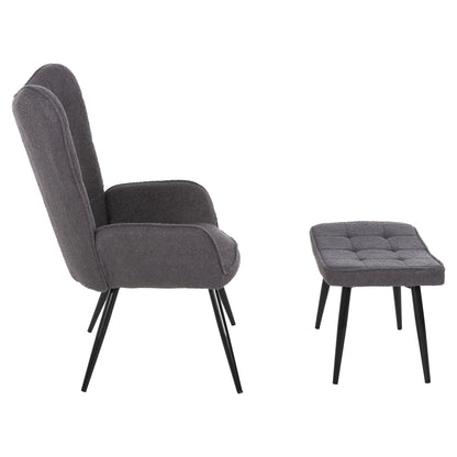 Armchair Crawley With Footstool Hm8918.21 Grey Boucle Fabric-black Metal Legs 70x74x105hcm.