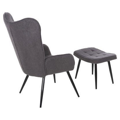 Armchair Crawley With Footstool Hm8918.21 Grey Boucle Fabric-black Metal Legs 70x74x105hcm.