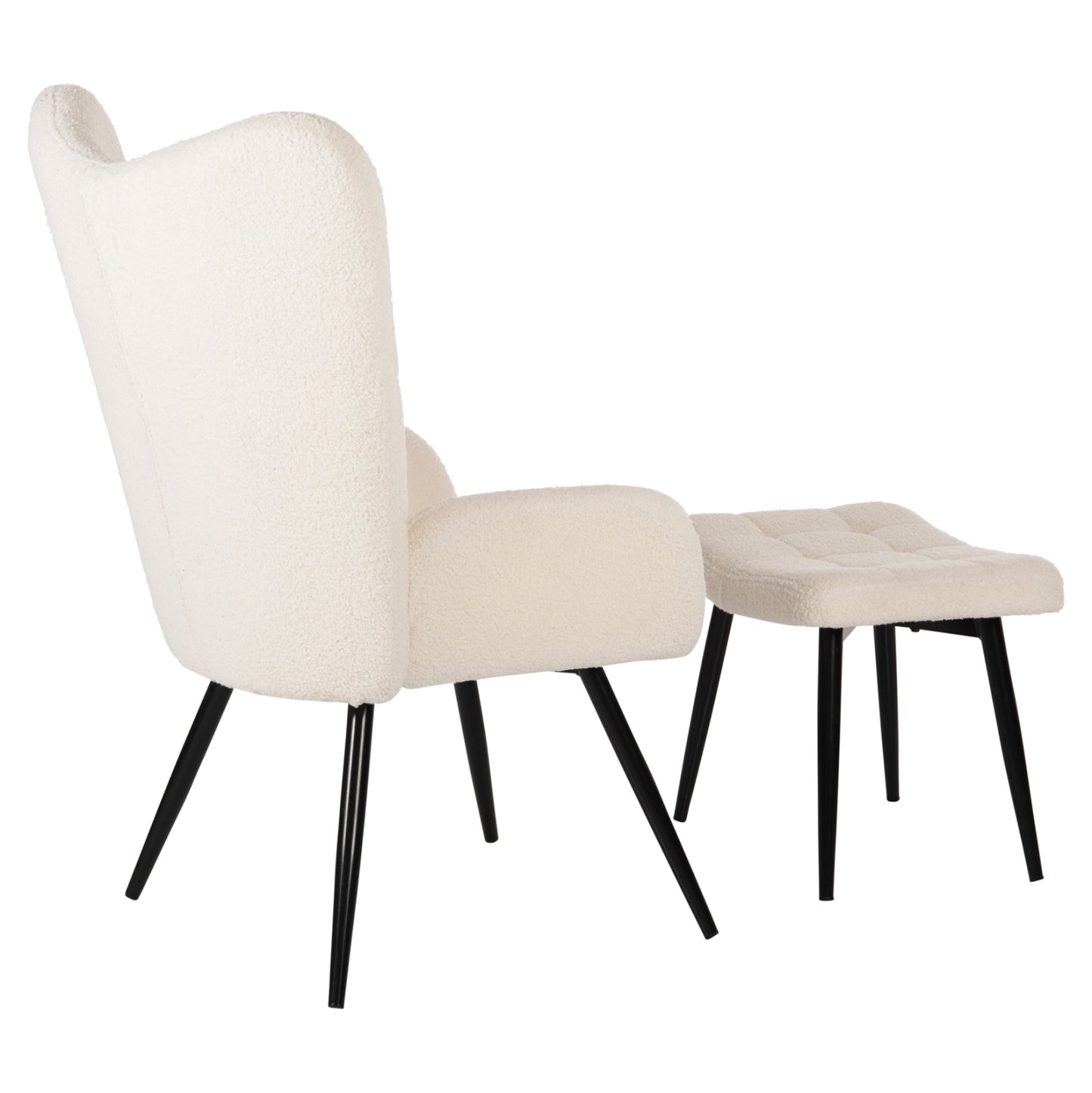 Armchair Crawley With Footstool Hm8918.25 White Boucle Fabric-black Metal Legs 70x74x105hcm.