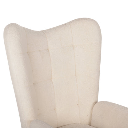 Armchair Crawley With Footstool Hm8918.25 White Boucle Fabric-black Metal Legs 70x74x105hcm.