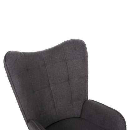 Armchair Crawley With Footstool Hm8918.21 Grey Boucle Fabric-black Metal Legs 70x74x105hcm.