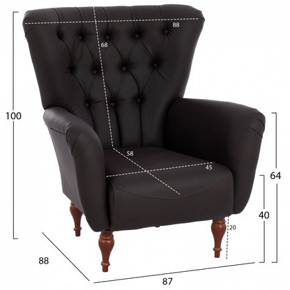 Hm9217.03 Bergere, Chesterfield-style, Brown Pu, 87x88x100