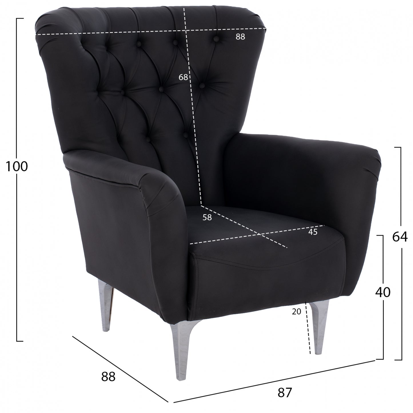 Hm9217.01 Bergere, Black, Chesterfield-style, 87x88x100
