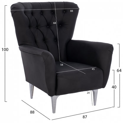 Hm9217.01 Bergere, Black, Chesterfield-style, 87x88x100