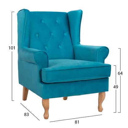 Armchair Turquoise Velvet Brandon 81x83x101cm Hm3073.18