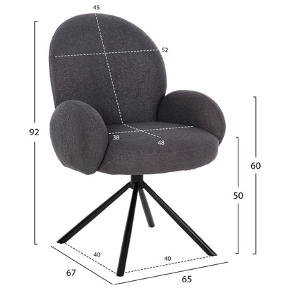 Armchair Swivel Winon Hm9778.01 Grey Teddy Fabric-black Metal Base 65x67x92hcm.
