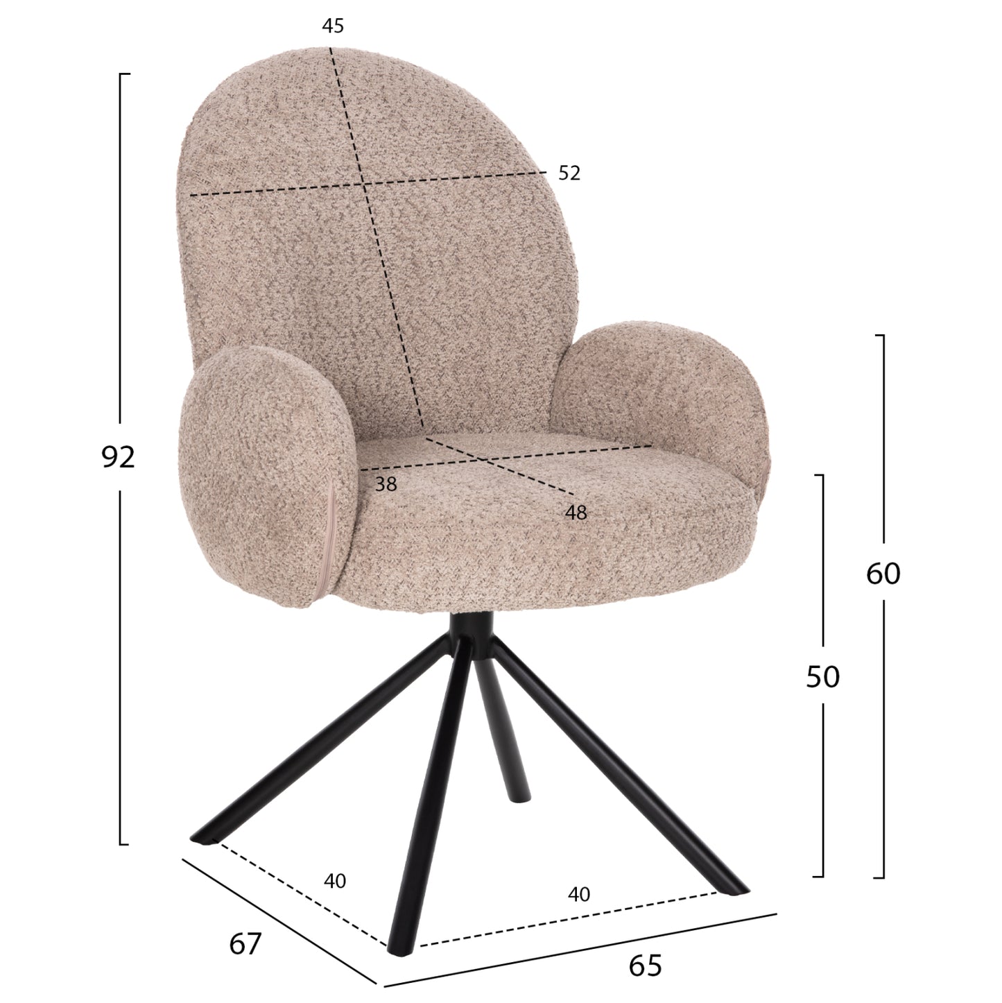 Armchair Swivel Winon Hm9778.03 Beige Boucle Fabric-black Metal Base 65x67x92hcm.