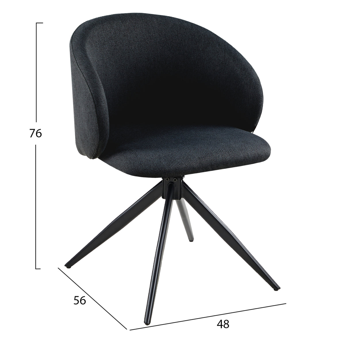 Dining Chair Swivel Hidal Hm18469.01 Black Fabric--black Metal Legs 48x56x76hcm