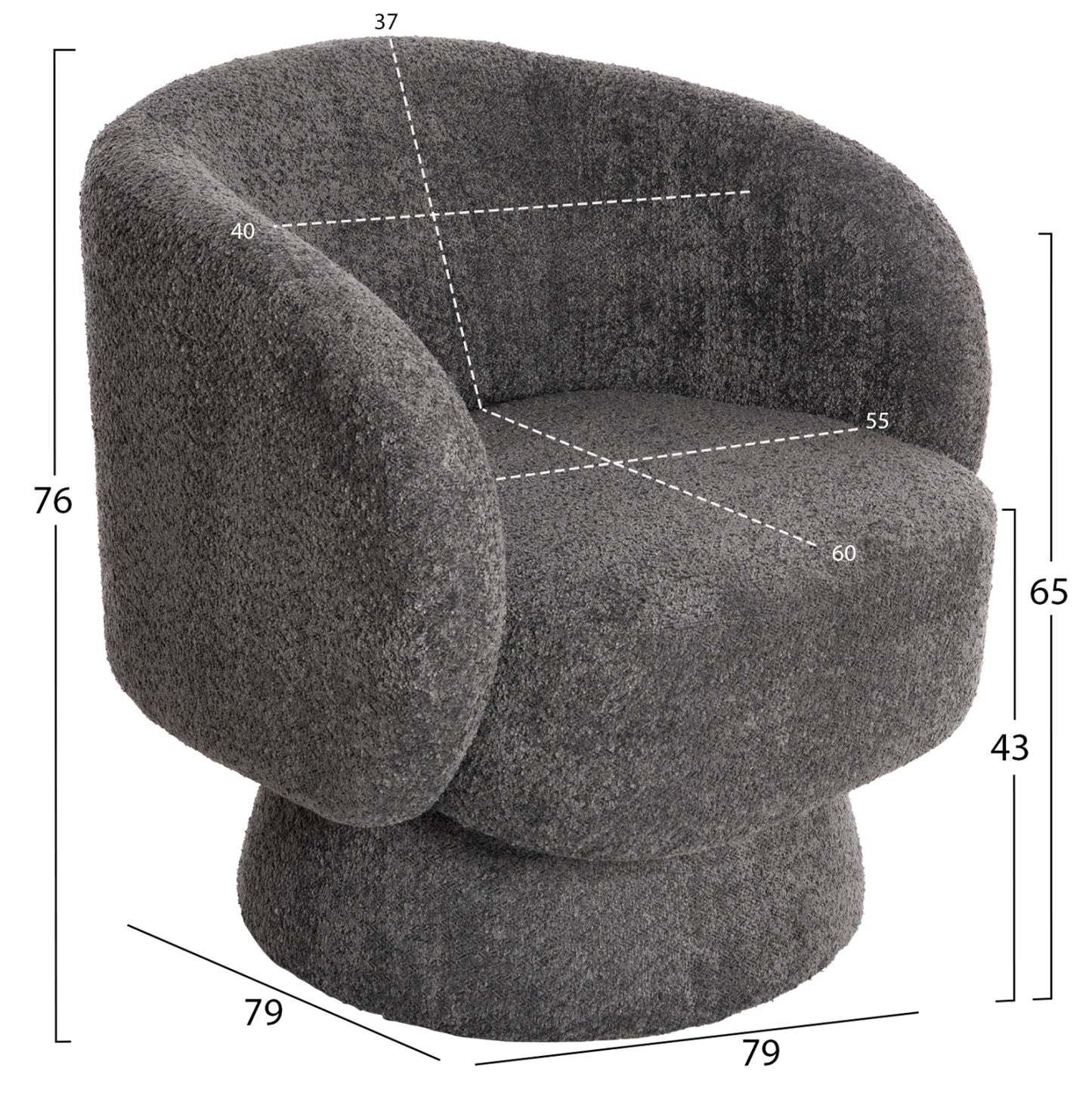 Armchair Swivel Karlen Hm9592.01 Grey Boucle Fabric 78x81x77hcm.