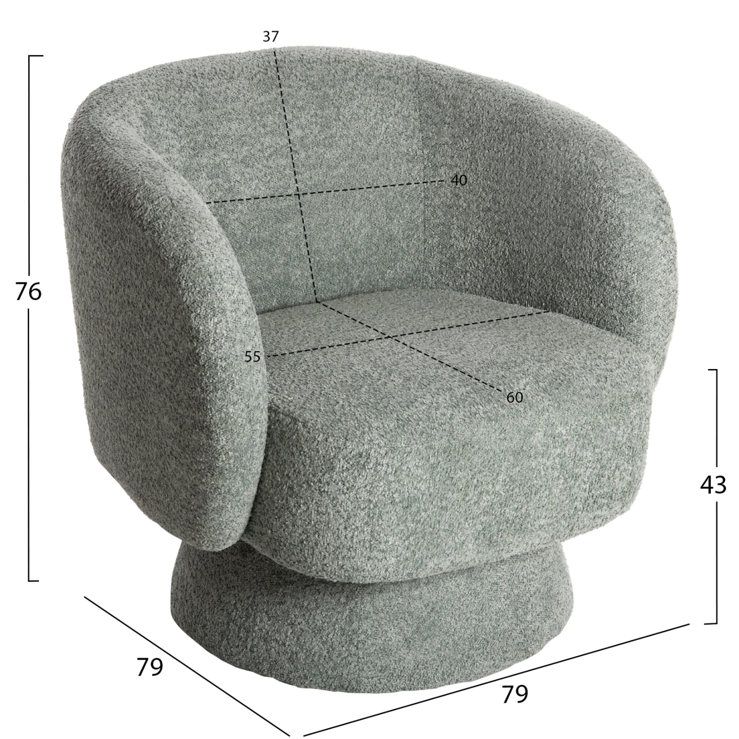 Armchair Swivel Karlen Hm9592.05 Pistachio Green Boucle Fabric 79x79x76 Hcm.