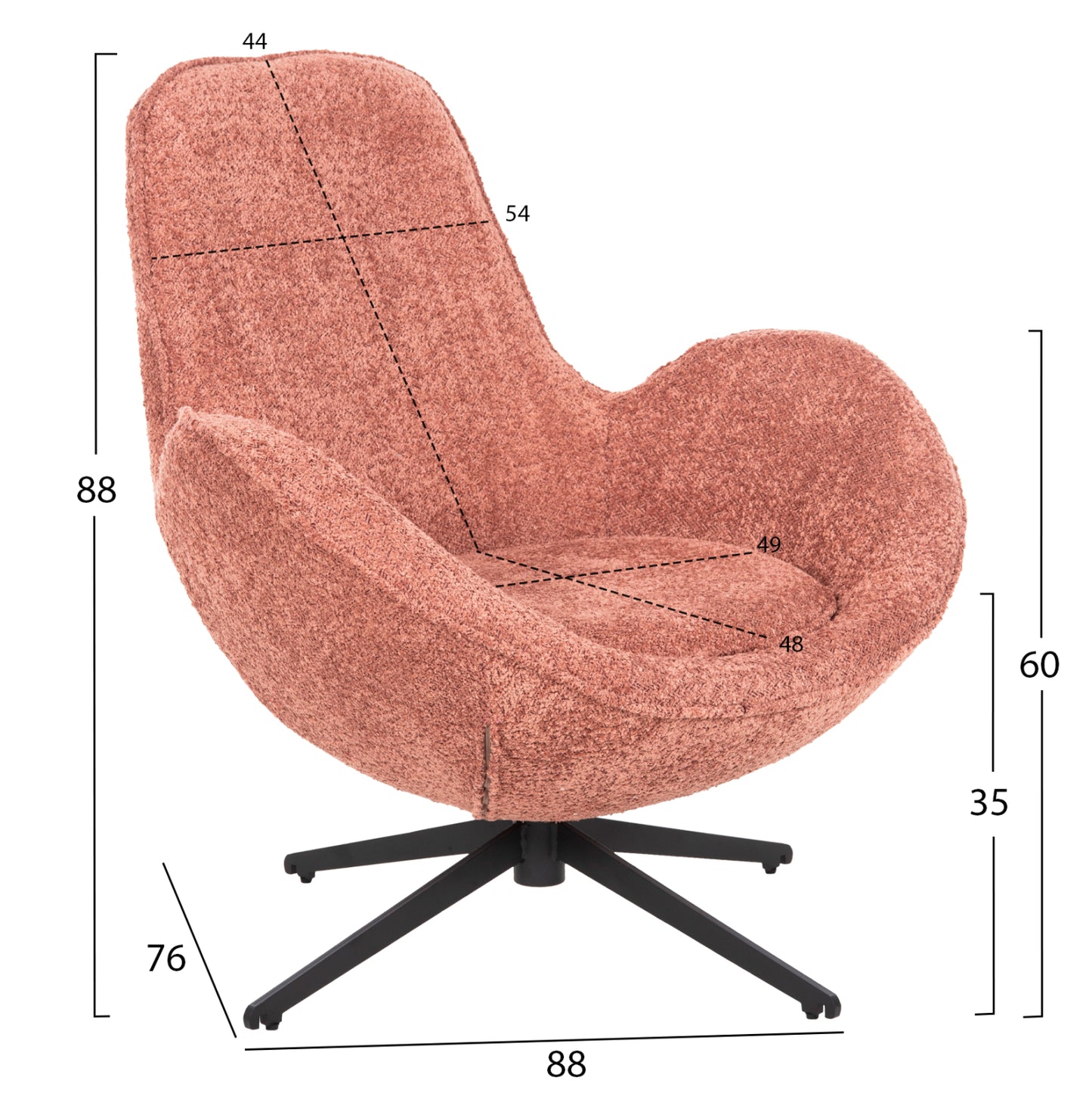 Armchair Swivel Brynn Hm9594.02 Pink Boucle Fabric-black Metal Base 88x76x88hcm.