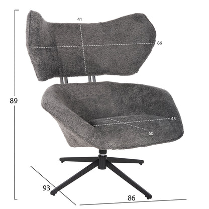 Armchair Swivel Bryll Hm9597.01 Grey Boucle-black Metal Base 86x90x97hcm.