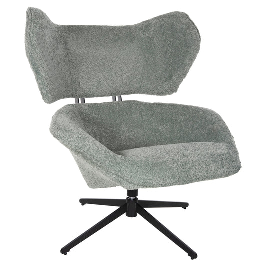 Armchair Swivel Bryll Hm9597.05 Pistachio Green Boucle-black Metal Base 86x90x97hcm.