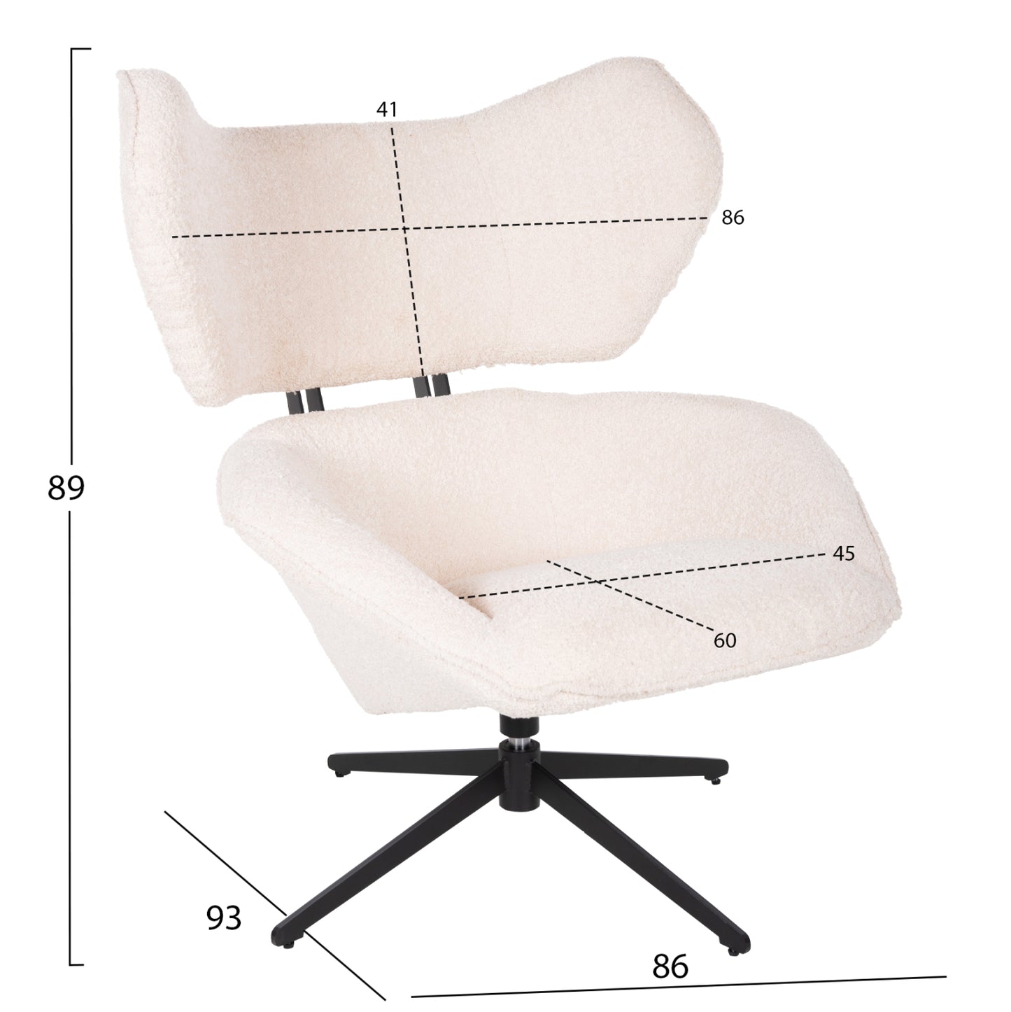 Armchair Swivel Bryll Hm9597.06 Ecru Boucle-black Metal Base 86x90x97hcm.