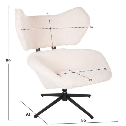 Armchair Swivel Bryll Hm9597.06 Ecru Boucle-black Metal Base 86x90x97hcm.