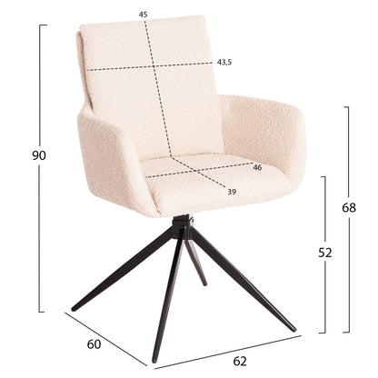 Dining Armchair Swivel Blans Hm9942.07 Beige Boucle Fabric-metal Legs 62x60x90hcm.