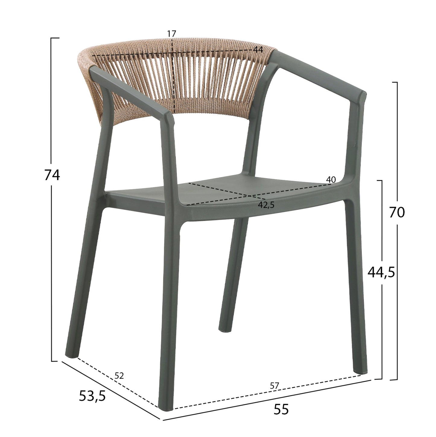 Armchair Polypropylene Bogi Hm6240.05 Olive Green With Beige Pp Rope 54x53x75hcm.