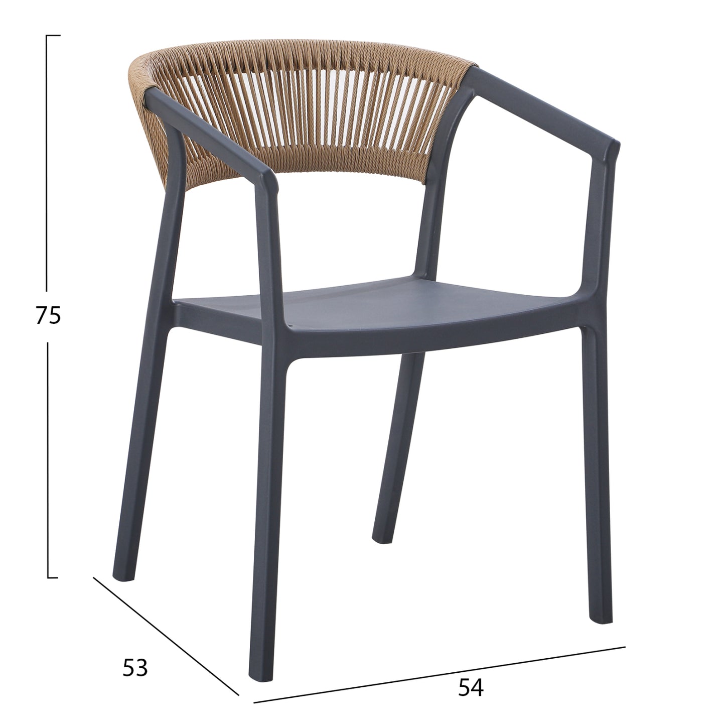 Armchair Polypropylene Bogi Hm6240.10 Grey With Beige Pp Rope 55x53.5x74hcm.