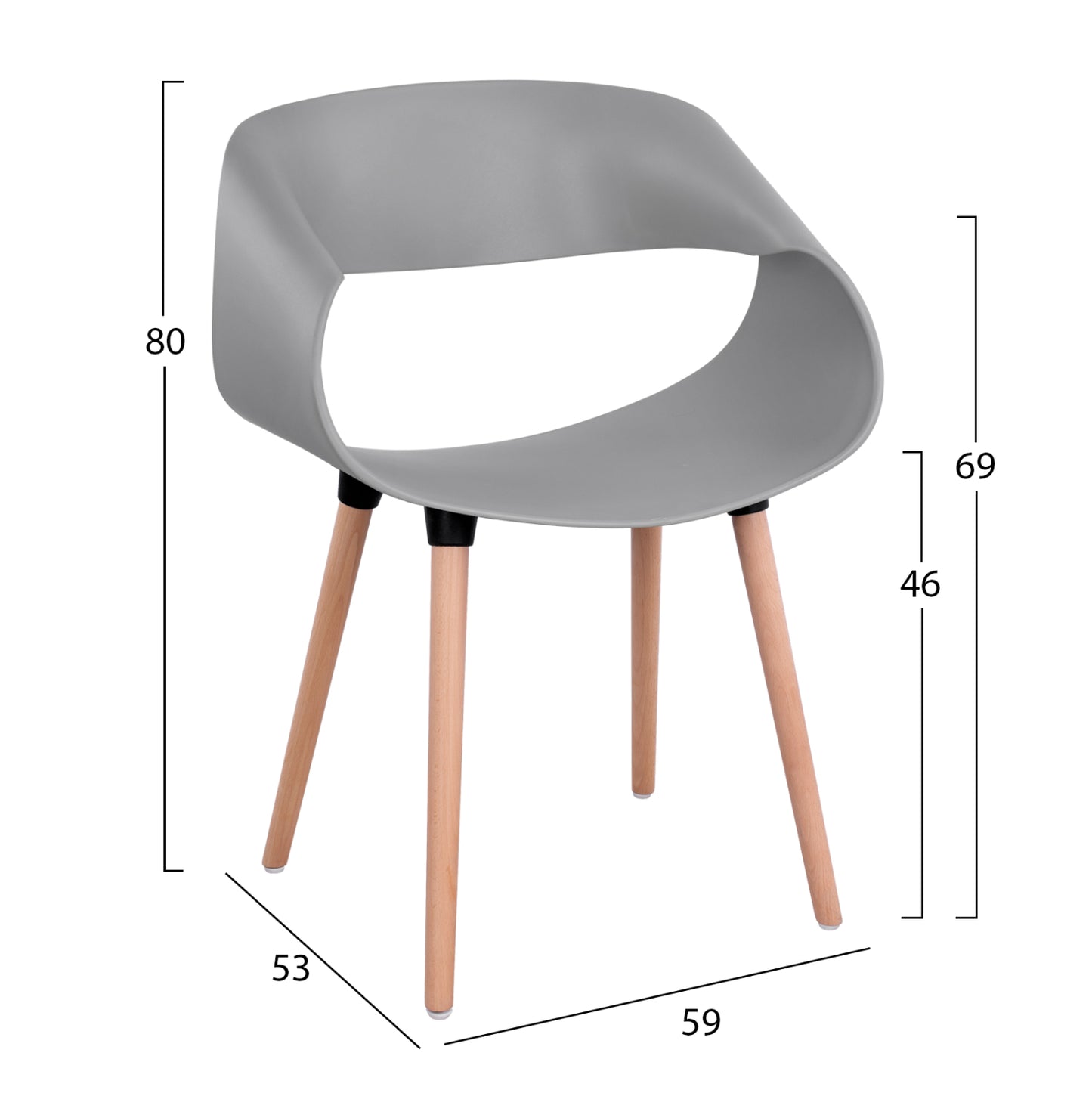 Polypropylene Armchair Maggie Hm8600.10 Grey Color 59x53x80 Cm