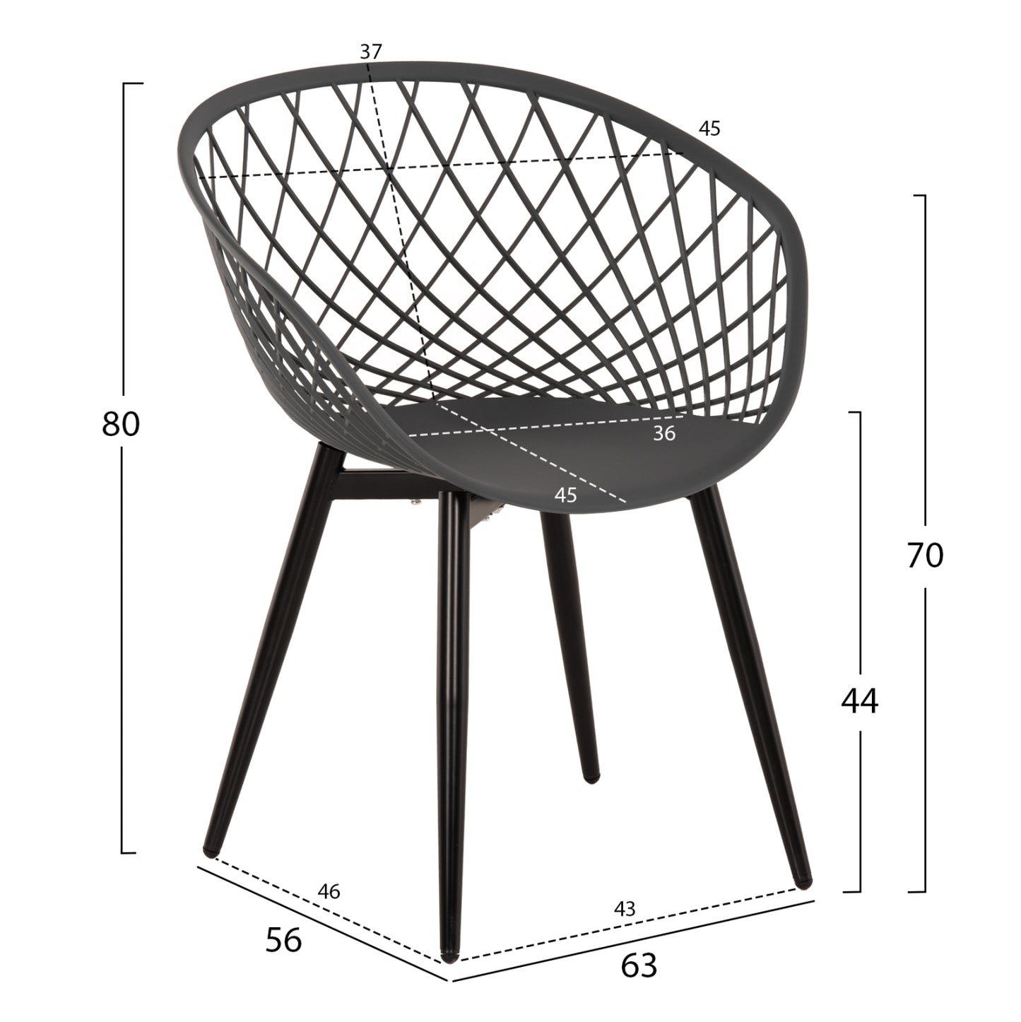 Armchair Ariadne Hm8001.30 Grey Polypropylene-black Metal Legs 63x56x80hcm.