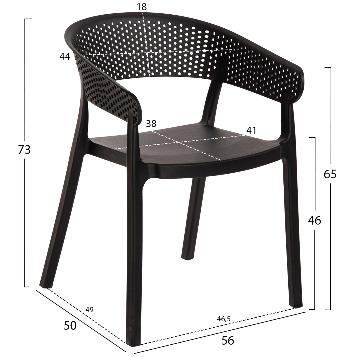 Armchair Polypropylene Perfoe Hm5941.02 In Black 56x50x73hcm.