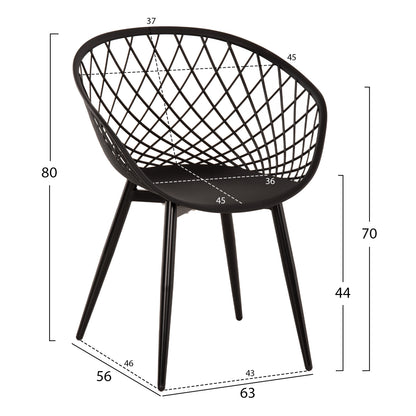 Armchair Ariadne Hm8001.22 Black Polypropylene- Black Metal Legs 63x56x80hcm.