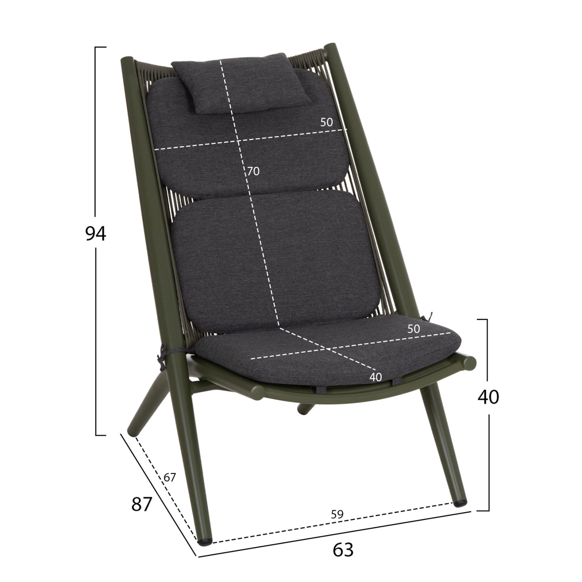 Lounger Relax Remus Hm6642.07 Aluminum & Olefin Rope In Olive Green 63x87x94hcm.