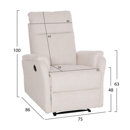 Armchair Relax With Electric Recline Synthia Hm3309.01 Beige Fabric 75x86x100hcm.