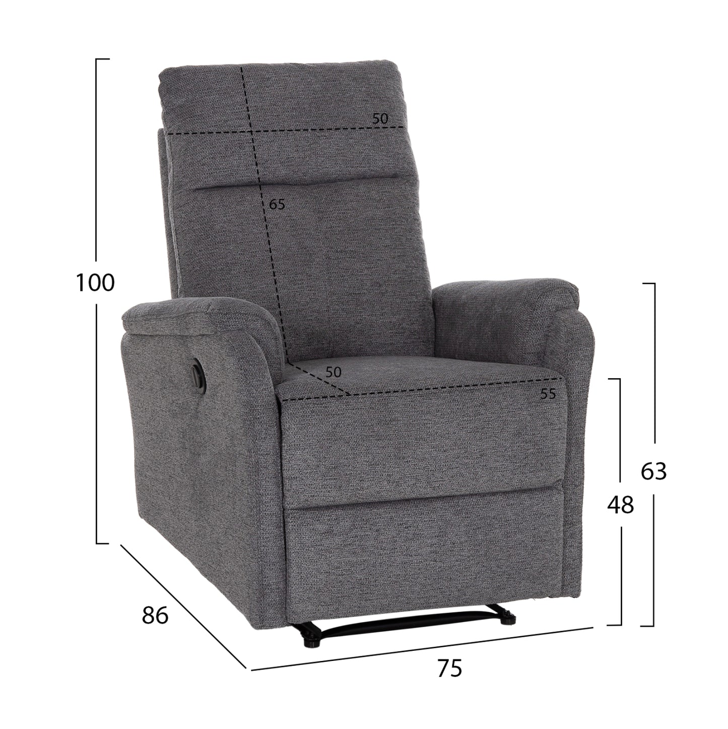 Armchair Relax With Electric Recline Synthia Hm3309.03 Grey Fabric 75x86x100hcm.