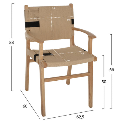 Armchair Band Rubberwood And Rope 62,5x60x88hcm.hm9324.01