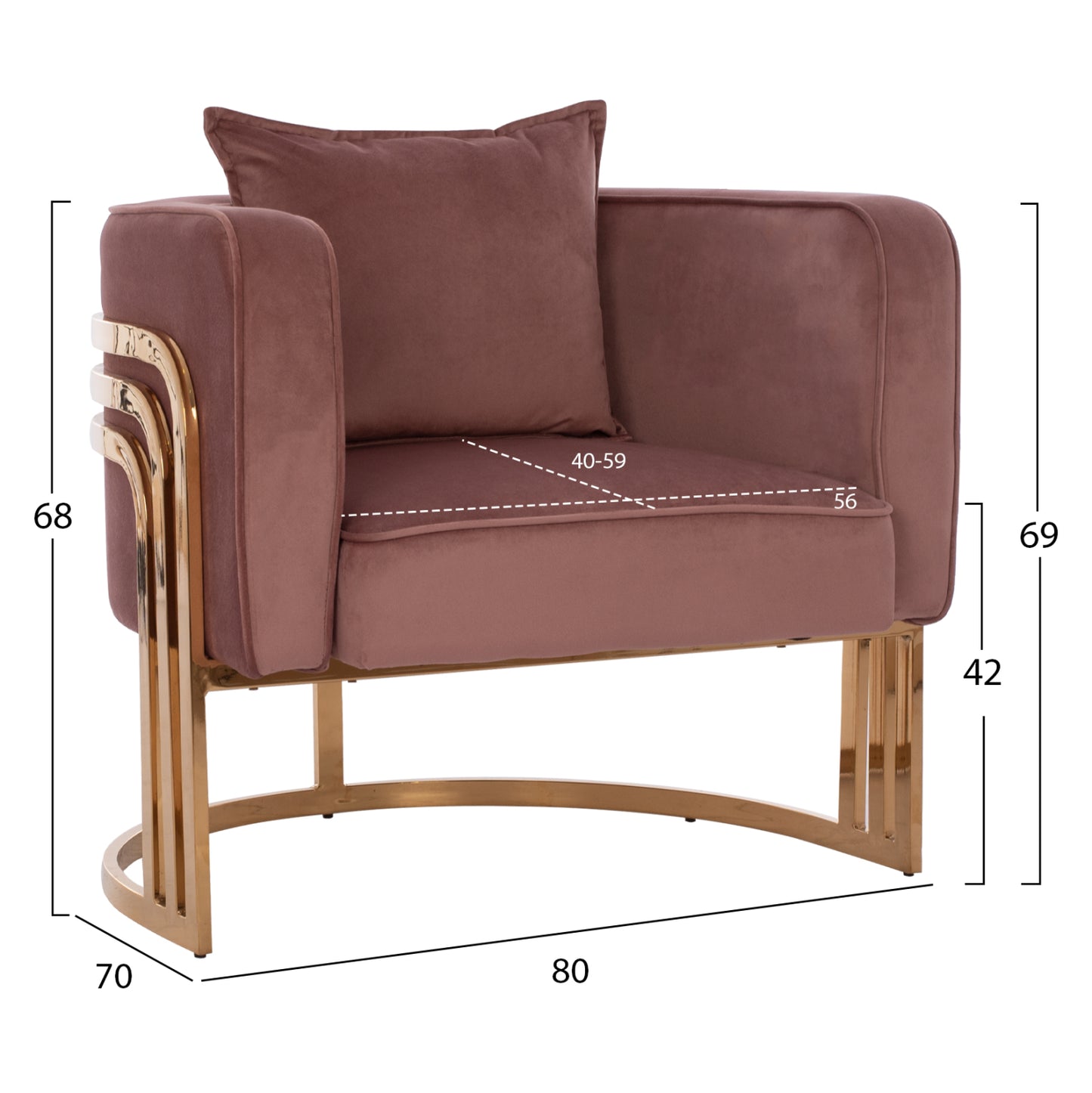 Tiana Armchair With Gold Metal Frame And Low Back Hm8738.02