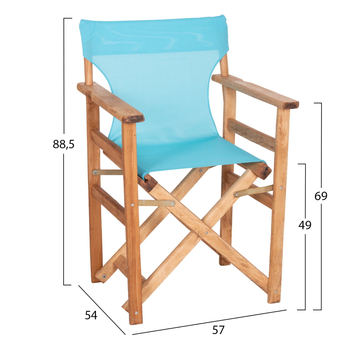 Director's Chair Limnos Hm11764.08 In Natural Color And Sky Blue Textilene 57x54x88.5hcm.