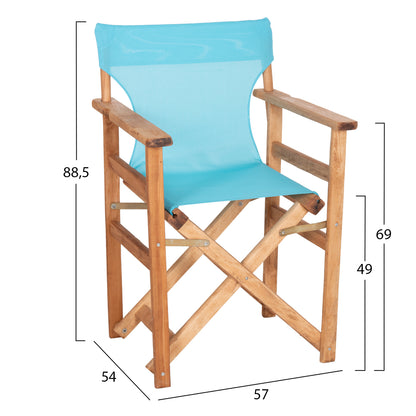 Director's Chair Limnos Hm11764.08 In Natural Color And Sky Blue Textilene 57x54x88.5hcm.