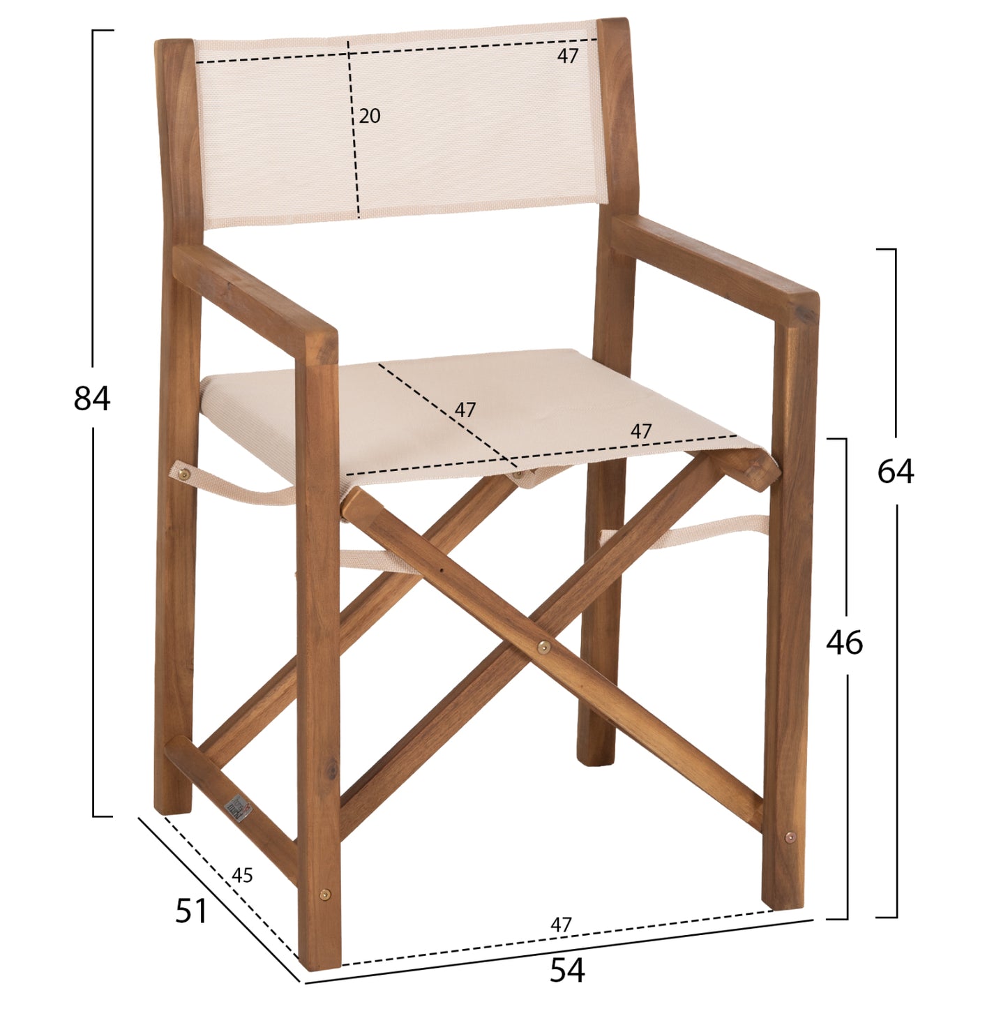 Director's Chair Soul Hm6524.04 Acacia Wood In Natural--beige Textilene 54x51x84hcm.