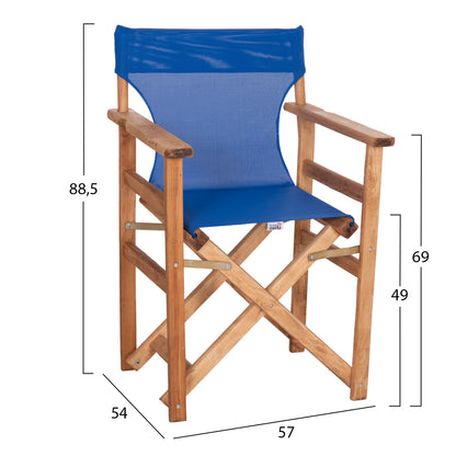 Director's Chair Limnos Hm10543.01 Beech Wood In Natural & Blue Textilene 57x54x88.5hcm.