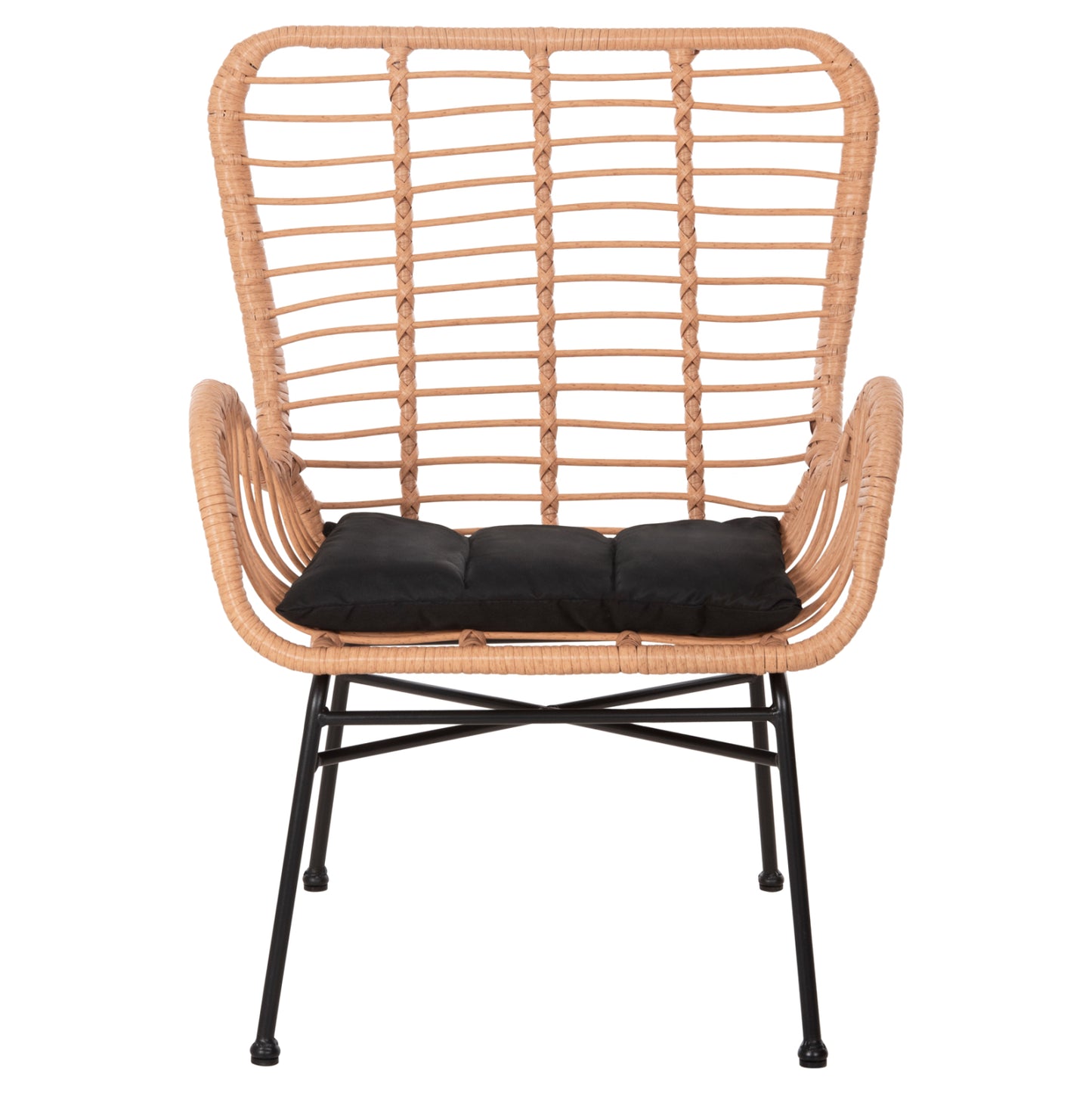 Outdoor Armchair Bergere Style Allegra Hm5704.11 P.e.rattan Beige-black Metal Frame 66x59x90hcm.
