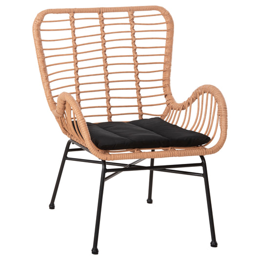 Outdoor Armchair Bergere Style Allegra Hm5704.11 P.e.rattan Beige-black Metal Frame 66x59x90hcm.
