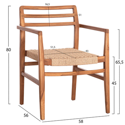 Dining Armchair Herrin Hm18230 Teak Wood-viro Rope 58x56x80hcm.