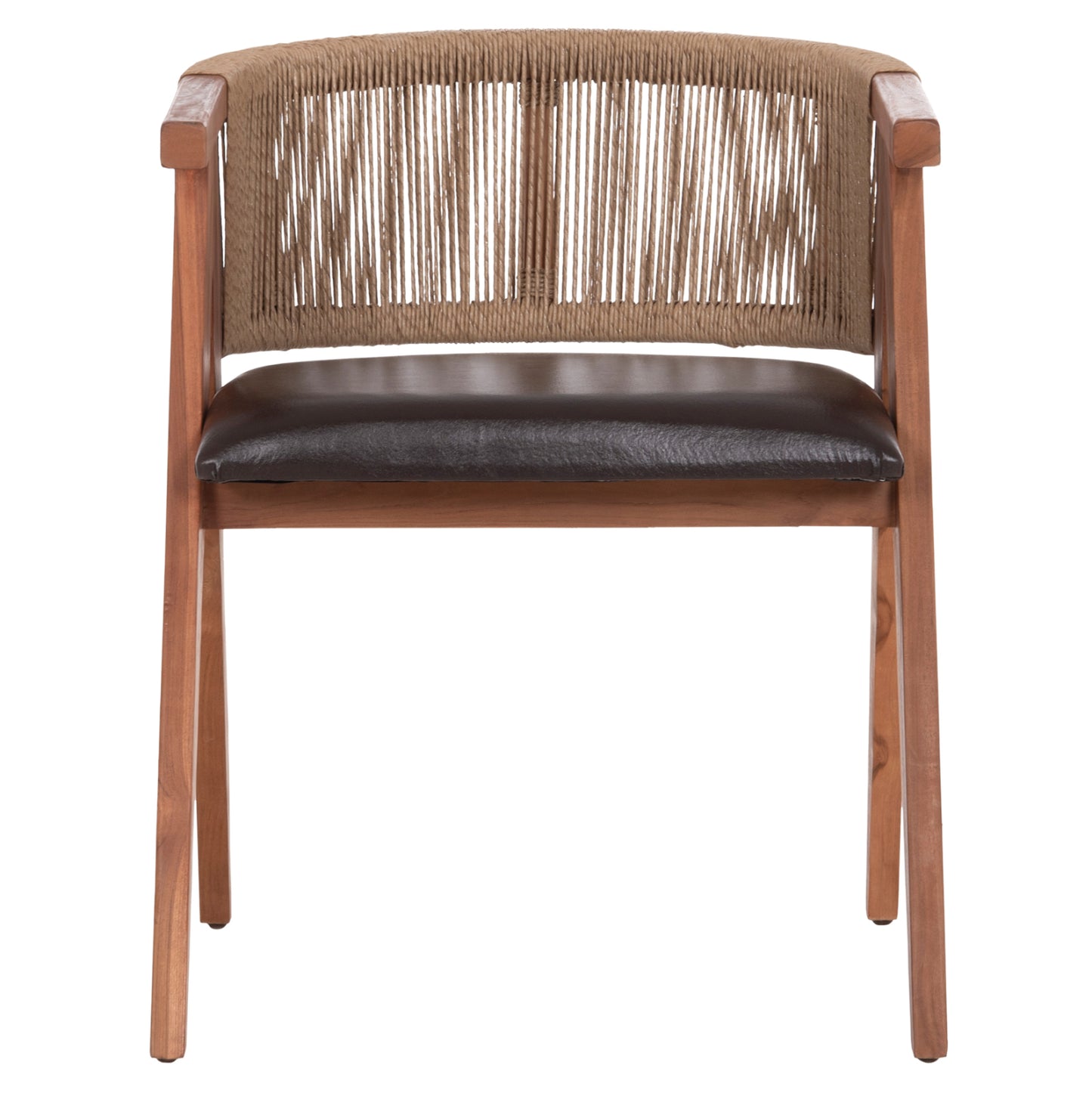 Dining Chair Brann Hm18238.11 Teak Wood-rope-brown Pu 60x67x76hcm.