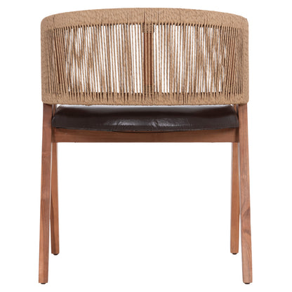 Dining Chair Brann Hm18238.11 Teak Wood-rope-brown Pu 60x67x76hcm.