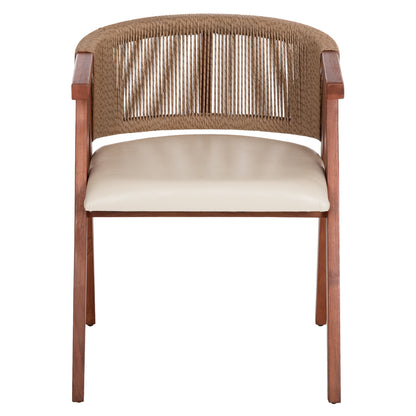 Dining Chair Brann Hm18238.12 Teak Wood-rope-ecru Pu 60x62x76hcm.