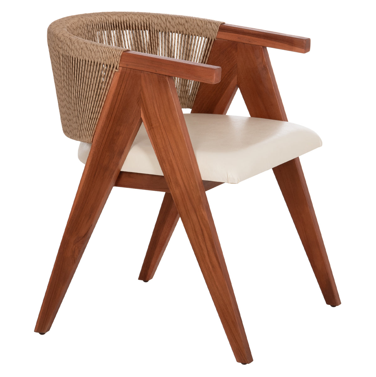 Dining Chair Brann Hm18238.12 Teak Wood-rope-ecru Pu 60x62x76hcm.