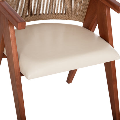 Dining Chair Brann Hm18238.12 Teak Wood-rope-ecru Pu 60x62x76hcm.