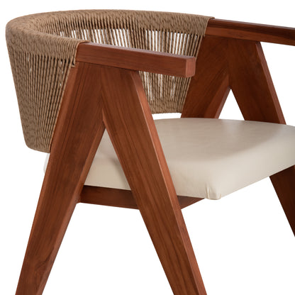 Dining Chair Brann Hm18238.12 Teak Wood-rope-ecru Pu 60x62x76hcm.