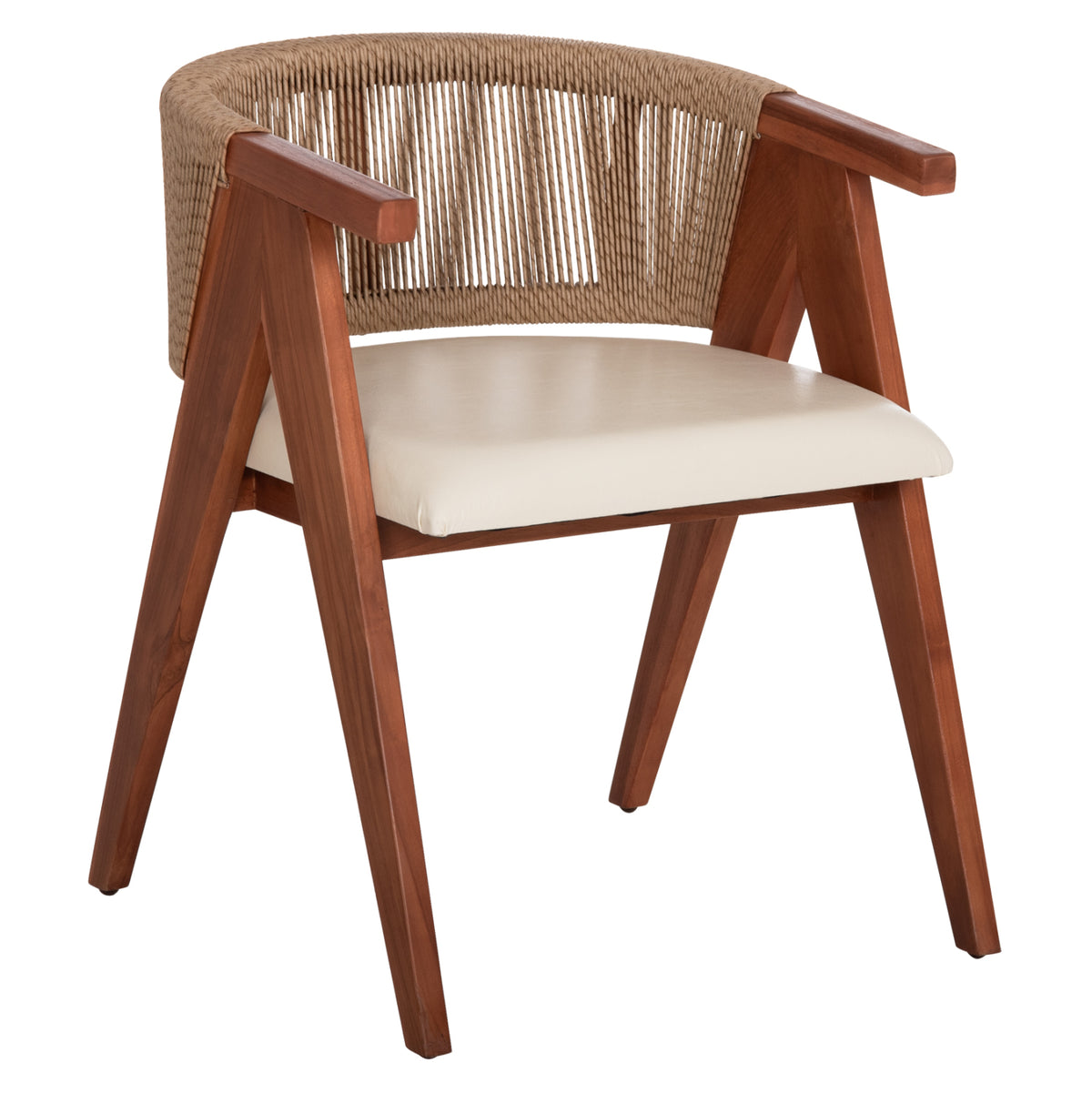 Dining Chair Brann Hm18238.12 Teak Wood-rope-ecru Pu 60x62x76hcm.