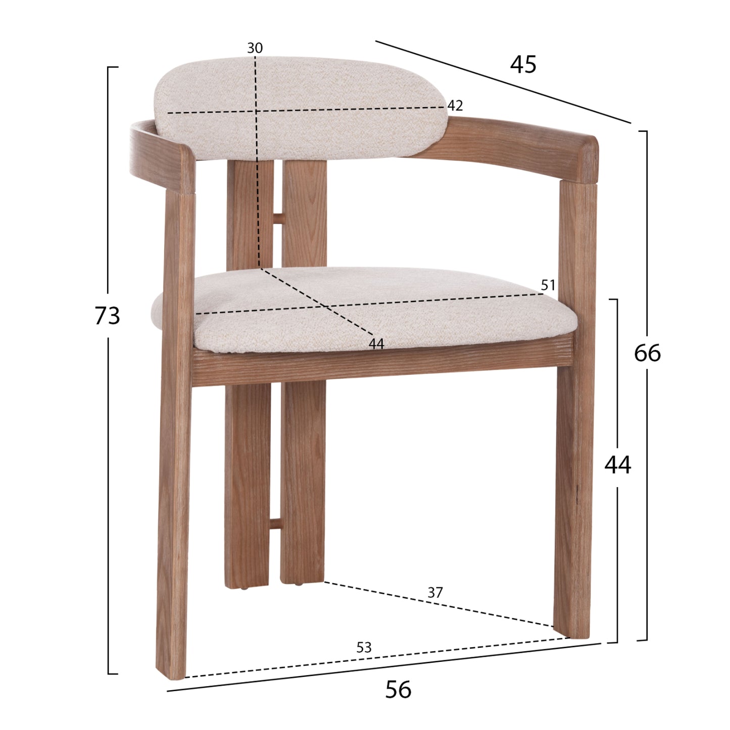 Dining Chair Kall Hm18247.01 Beige Fabric--matte Whitewash Plywood 56x45x73hcm.