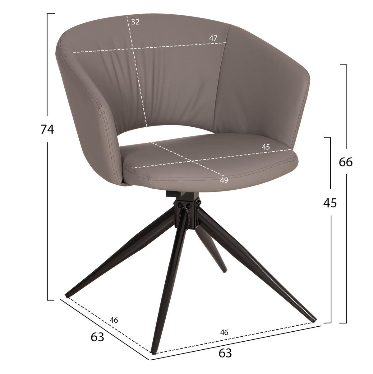 Dining Chair Annel Hm18413.01 Pu Leather In Grey--black Metal Legs 63x63x74hcm